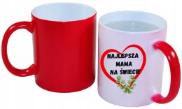 MAGICZNY KUBEK CZERWONY DLA MAMY Z WŁASNYM ZDJĘCIEM I TEKSTEM
