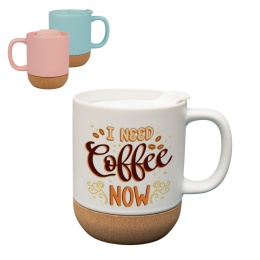 KUBEK Z KORKOWĄ PODSTAWĄ, POKRYWKĄ I NADRUKIEM, RÓŻNE KOLORY