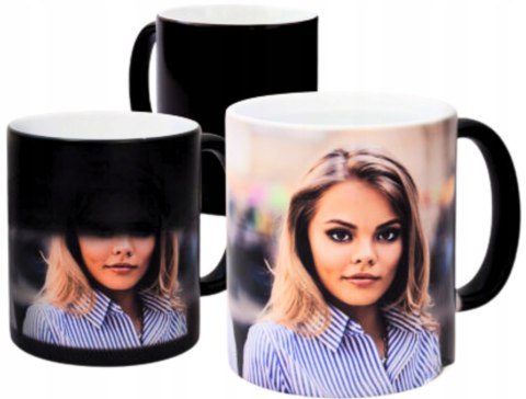 KUBEK MAGICZNY CZARNY MATOWY Z KOLOROWYM WNĘTRZEM, NADRUKIEM 330 ml