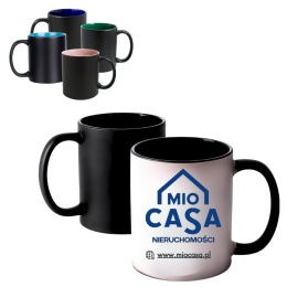 KUBEK MAGICZNY CZARNY MATOWY Z KOLOROWYM WNĘTRZEM, NADRUKIEM 330 ml