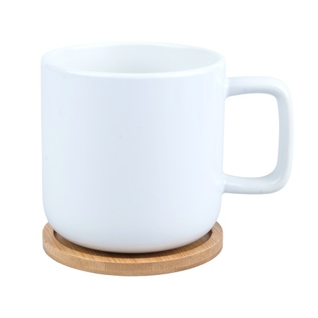 KUBEK KAWOWY Z BAMBUSOWYM WIECZKIEM DORA Z NADRUKIEM 400 ml